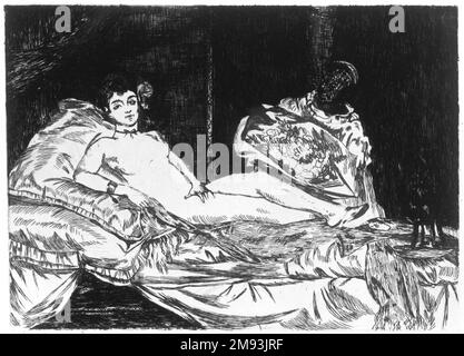 Olympia (piatto grande) (Grande Planche) Édouard Manet (francese, 1832-1883). , 1867. Incisione su carta giapponese rigida, piastra: 5 1/8 x 7 1/8 poll. (13 x 18,1 cm). Arte europea 1867 Foto Stock
