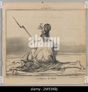 La situation de l'Italie Honoré Daumier (1808-1879). , 21 febbraio 1859. Litografia su carta da giornale, foglio: 11 5/16 x 11 5/8 poll. (28,7 x 29,5 cm). Arte europea 21 febbraio 1859 Foto Stock