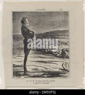 Le Rêve de l'Inventeur du Fusil à Aiguilles, le Jour de la Toussaint Honoré Daumier (francese, 1808-1879). , 1 novembre 1866. Litografia su carta da giornale, foglio: 13 1/2 x 9 1/2 poll. (34,3 x 24,1 cm). Arte europea 1 novembre 1866 Foto Stock