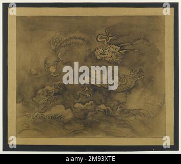 Drago, nuvole e onde Drago, nuvole e onde, 16th-17th ° secolo. Inchiostro su panno di canapa, 11 3/4 x 13 1/2 poll. (29,8 x 34,3 cm). Arte asiatica 16th-17th ° secolo Foto Stock