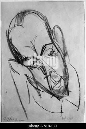 Maennlicher Kopf (capo di un uomo) Ernst Ludwig Kirchner (tedesco, 1880-1938). Maennlicher Kopf (Capo di un uomo). Disegno a carbone su carta ovata, foglio: 18 15/16 x 11 3/4 poll. (48,1 x 29,8 cm). Arte europea Foto Stock