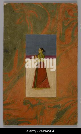 Immagine indiana, frammento immagine indiana, frammento, ca. 1800. Acquerelli opachi e oro su carta, immagine: 4 7/16 x 2 3/16 pollici (11,2 x 5,5 cm). Arte asiatica ca. 1800 Foto Stock