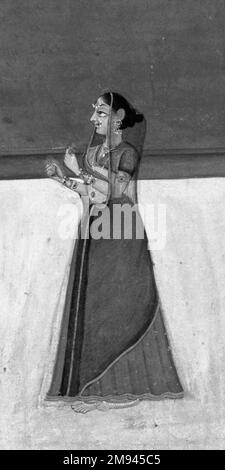 Immagine indiana, frammento immagine indiana, frammento, ca. 1800. Acquerelli opachi e oro su carta, immagine: 4 7/16 x 2 3/16 pollici (11,2 x 5,5 cm). Arte asiatica ca. 1800 Foto Stock