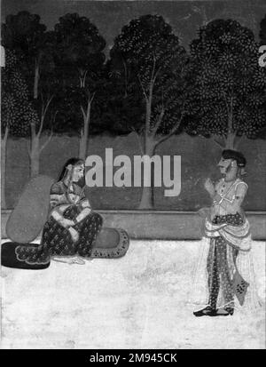 Immagine indiana, frammento immagine indiana, frammento, ca. 1800. Acquerelli opachi su carta, totale: 9 1/4 x 7 3/4 pollici (23,5 x 19,7 cm). Arte asiatica ca. 1800 Foto Stock