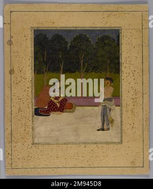 Immagine indiana, frammento immagine indiana, frammento, ca. 1800. Acquerelli opachi su carta, totale: 9 1/4 x 7 3/4 pollici (23,5 x 19,7 cm). Arte asiatica ca. 1800 Foto Stock