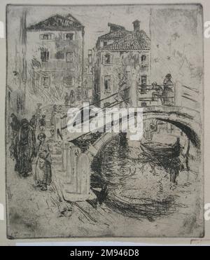 Canale veneziano e ponti Robert Frederick Blum (americano, 1857-1903). , 1886. Incisione su carta in vove color crema, foglio: 12 3/4 x 9 1/2 poll. (32,4 x 24,1 cm). Arte americana 1886 Foto Stock