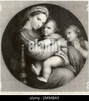 Madonna della Sedia Rafaello Morghen (1758-1833). , 1832. Incisione su carta con intaglio, 7 13/16 x 6 5/16" (19,8 x 16,1 cm). Arte europea 1832 Foto Stock