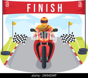 Campionato motociclistico Racing su pista Illustrazione con motore da corsa per Landing Page in Flat Cartoon modelli disegnati a mano Illustrazione Vettoriale