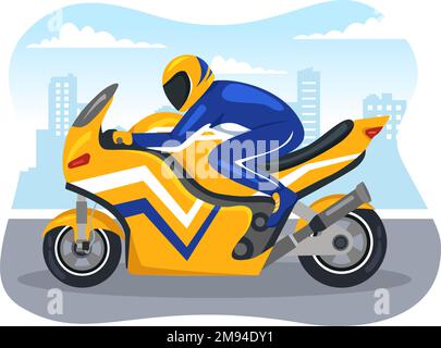 Campionato motociclistico Racing su pista Illustrazione con motore da corsa per Landing Page in Flat Cartoon modelli disegnati a mano Illustrazione Vettoriale