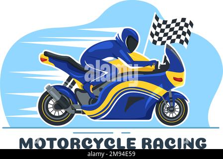 Campionato motociclistico Racing su pista Illustrazione con motore da corsa per Landing Page in Flat Cartoon modelli disegnati a mano Illustrazione Vettoriale