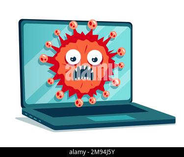 infezione da virus del laptop. pirateria informatica. illustrazione del vettore piatto. Illustrazione Vettoriale
