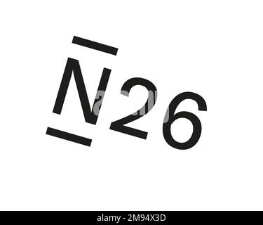 Banco N26, logo ruotato, sfondo bianco B Foto Stock