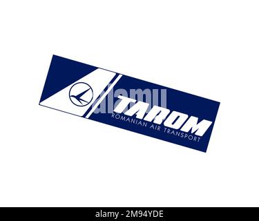 TAROM, logo ruotato, sfondo bianco B Foto Stock