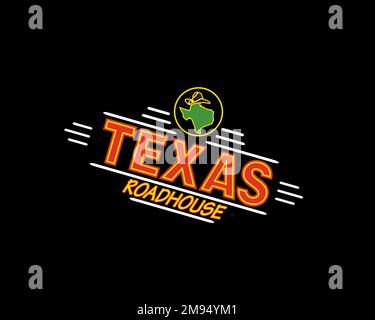 Texas Roadhouse, logo ruotato, sfondo nero B Foto Stock