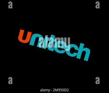 Unitech Group, logo ruotato, sfondo nero B Foto Stock