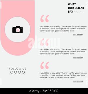 Post design dei social media testimonial del cliente creativo. Feedback dei clienti modello di banner Web per post sui social media testimonial. Illustrazione Vettoriale