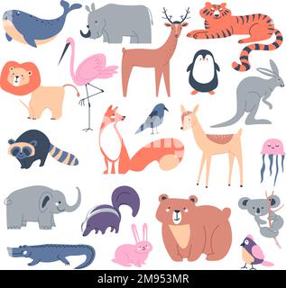 Animali di boschi e savana, personaggi vettore Illustrazione Vettoriale