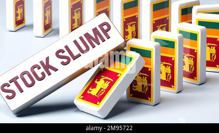 Lo Sri Lanka e le scorte crollano, causando un problema nazionale e un’economia in calo. Crollo delle scorte come forza trainante nel possibile declino dello Sri Lanka.,3D i Foto Stock