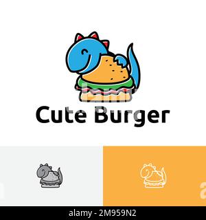 Carino Burger Restaurant Food Mascot personaggio Cartoon logo Illustrazione Vettoriale