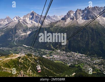 La funivia Brevent nella Valle di Chamonix Foto Stock
