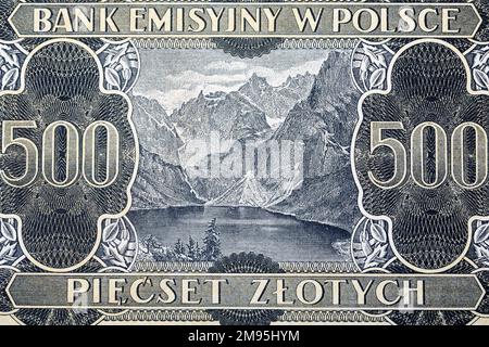 Monti Tatra da vecchio denaro polacco - 500 zloty Foto Stock