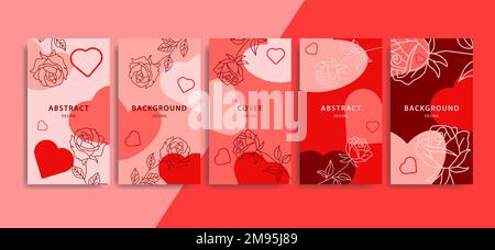 Set vettoriale con modelli modificabili di tendenza per le storie dei social media. Banner moderni per San Valentino con cuori. Illustrazione Vettoriale