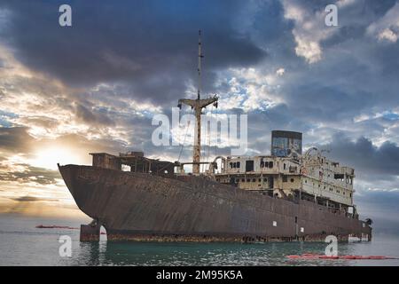 Spanien, Spagna, Kanaren, Isole Canarie, Espania, Insel, Isola, Lanzarote, Arrecife, Wrack, Temple Hall, Schiff, nave, relitto, Foto Stock