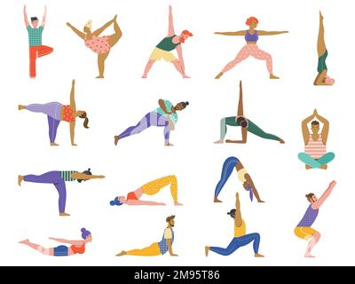 Le persone che fanno lo Yoga comune pose set Illustrazione Vettoriale