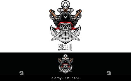 cranio con berretto, perfetto per i concetti di illustrazione moderni per l'illustrazione del disegno vettoriale della squadra Illustrazione Vettoriale