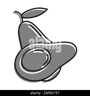 Icona lineare, frutta avocado intera e tagliata a metà con buca in mezzo. Frutta esotica. Semplice vettore bianco e nero isolato su sfondo bianco Illustrazione Vettoriale