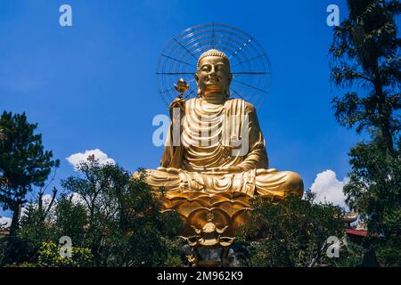 Statua del Grande Buddha dorato seduto a Dalat, Vietnam Foto Stock