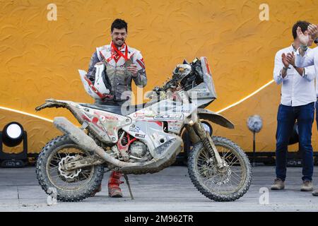 MARTYN HILLIER James (gar), Rich Energy OMG Racing Ltd, Gasgas, Moto, originale di Motul, ritratto durante il Podium Finish della Dakar 2023 a Damman, il 15 gennaio 2023 a Damman, Arabia Saudita - Foto: Julien Delfosse/DPPI/LiveMedia Foto Stock