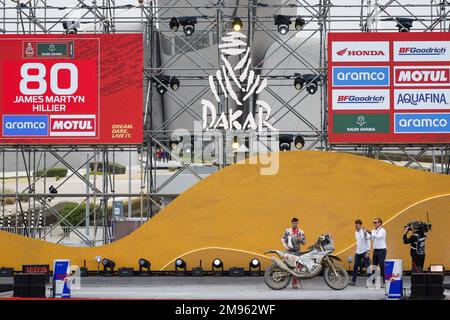 MARTYN HILLIER James (gar), Rich Energy OMG Racing Ltd, Gasgas, Moto, originale di Motul, ritratto durante il Podium Finish della Dakar 2023 a Damman, il 15 gennaio 2023 a Damman, Arabia Saudita - Foto: Julien Delfosse/DPPI/LiveMedia Foto Stock