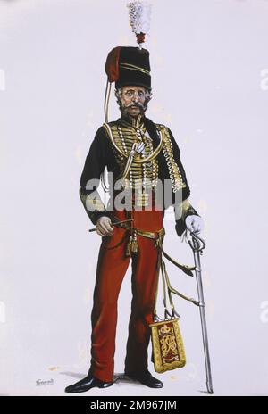 Ufficiale dei 11th Hussars (il principe Alberto proprio). Dipinto di Malcolm Greensmith Foto Stock