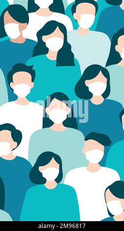 Gruppo di persone che indossano mascherine protettive per il viso vettore di sfondo modellato Illustrazione Vettoriale
