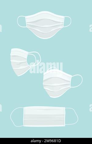 Vettore vettore set maschera viso chirurgica Illustrazione Vettoriale