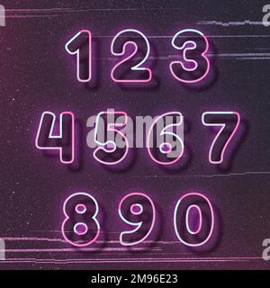 Font neon rosa numero vettoriale tipografia parola arte Illustrazione Vettoriale