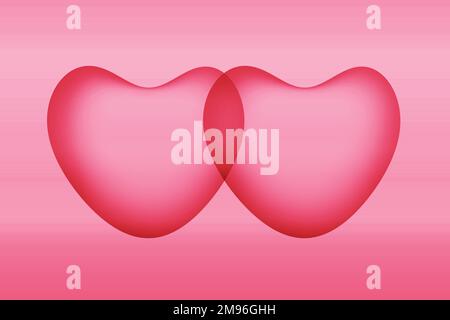 Illustrazione di un paio di cuori di Strawberry Red 3D sullo sfondo del Gradient Pink Foto Stock