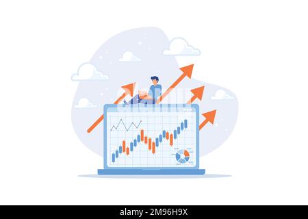 Stock trading o cripto investimento in valuta, analisi tecnica per gli investimenti, grafico e grafico finanziario, mercato azionario o concetto di cambio valuta, f Illustrazione Vettoriale