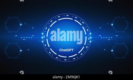 ChatGPT ai tecnologia di intelligenza artificiale concetto hitech. chat GPT con smart bot, ai aperto, linea, luci, tecnologia Abstract, vettore. design Illustrazione Vettoriale