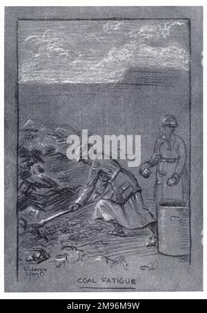 Illustrazione, otto mesi con l'aeronautica reale delle donne. Mostrare due donne sulla fatica del carbone, vale a dire spalare il carbone. Foto Stock