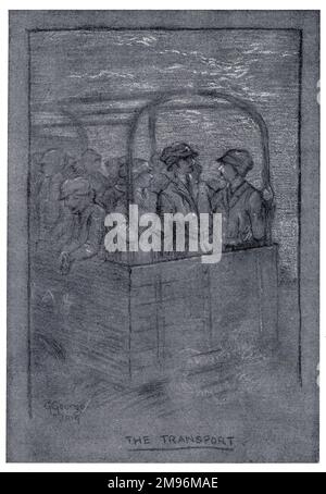 Illustrazione, otto mesi con l'aeronautica reale delle donne. Mostrare un gruppo di donne in piedi sul retro di un camion aperto -- il trasporto. Foto Stock