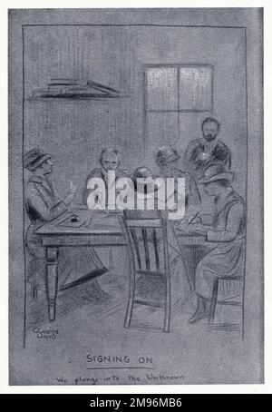 Illustrazione, otto mesi con l'aeronautica reale delle donne. Mostrando le donne che firmano sopra per il servizio -- ci tuffiamo nell'ignoto. Foto Stock