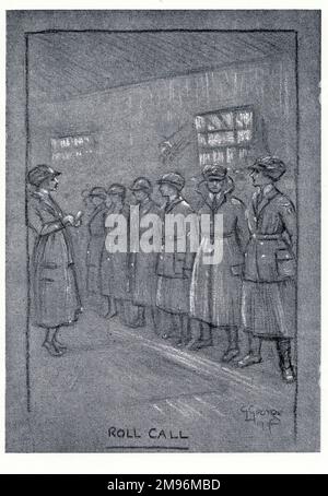 Illustrazione, otto mesi con l'aeronautica reale delle donne. Mostrare un gruppo di donne durante la chiamata in appello. Foto Stock