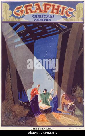 Copertina del Graphic Christmas Number (data sconosciuta, ma probabilmente 1920s), con un'illustrazione di una presepe. Foto Stock