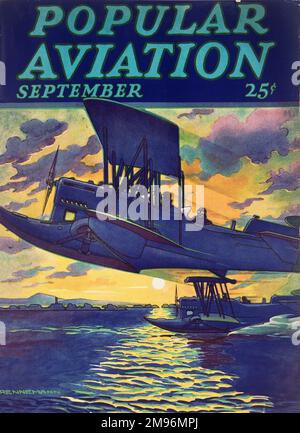 Cover design, popolare Aviation Magazine, che mostra un idrovolante al chiaro di luna. Foto Stock