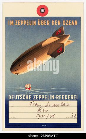 Etichetta bagaglio, Deutsche Zeppelin-Reederei (compagnia aerea) per il volo LZ 129 Hindenburg verso il Sud America. Il passeggero è una signora Sinclair, destinazione Rio de Janeiro, ormeggio numero 32. Foto Stock