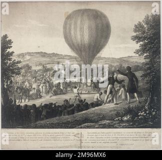 Rappresentazione del Balloon immediatamente precedente la sua ascensione dal villaggio di Seal, vicino Sevenoaks, in Kent il 23rd agosto 1825. Foto Stock