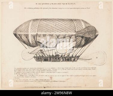 Disegno ingegneristico di un veliero, esposto al pubblico presso la sede della Società Aeronautica, Victoria Road, di fronte ai Kensington Gardens, Londra. Con testo descrittivo di seguito. Foto Stock