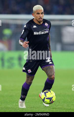 Dodo' di Fiorentina in azione durante il campionato italiano Serie Una partita di calcio tra AS Roma e ACF Fiorentina il 15 gennaio 2023 allo Stadio Olimpico di Roma - Foto: Federico Proietti/DPPI/LiveMedia Foto Stock